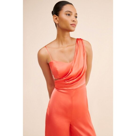 Amur Blynn Satin Cut Out Jumpsuit Spicy Coral Womens Size 2 - Picture 3 of 10